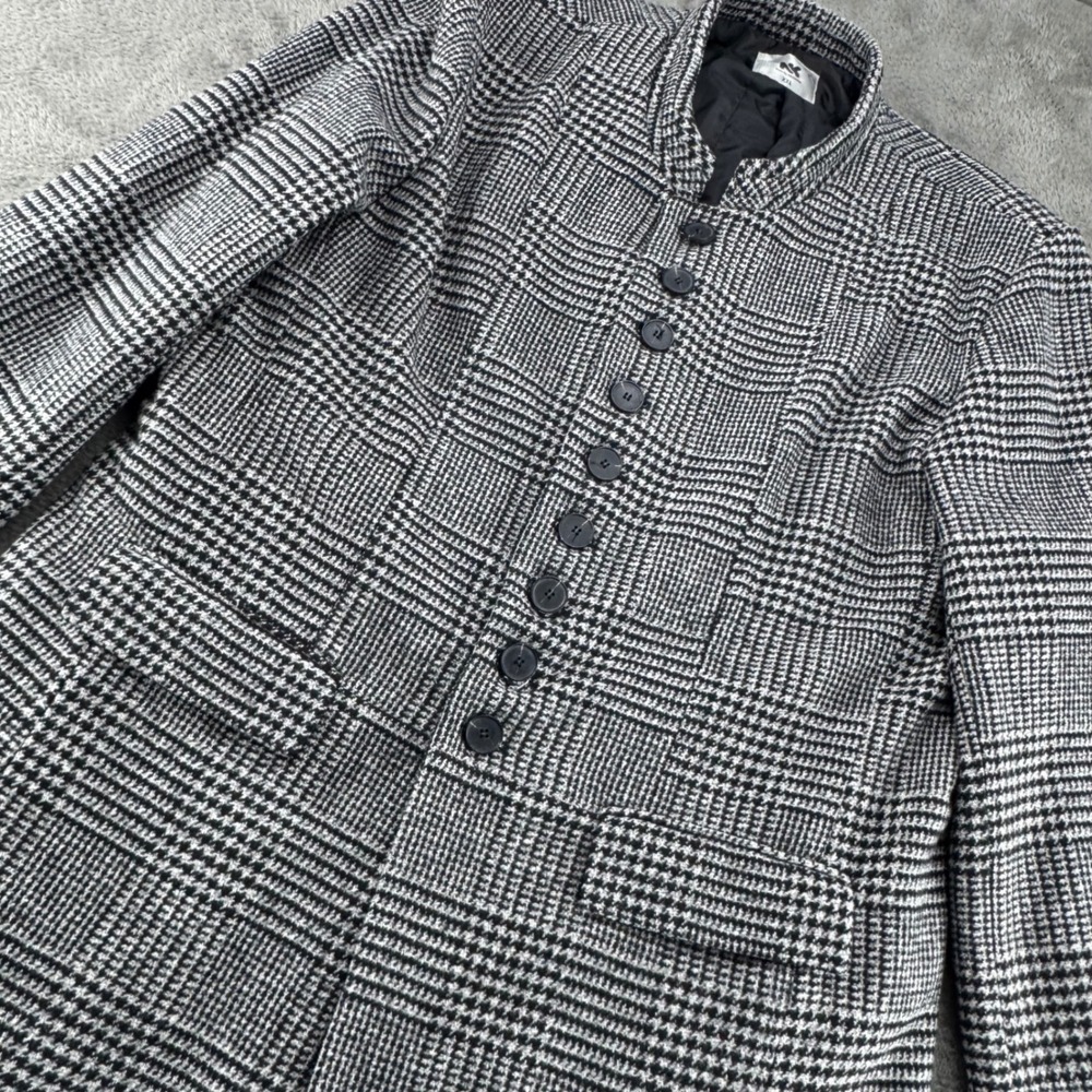 Nearkin Blazer Jacket Womens XXL Black White New Glen Plaid Wool Mandarin Collar